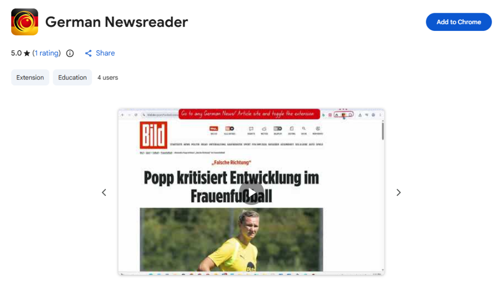 German Newsreader Chrome Extension on Web Store